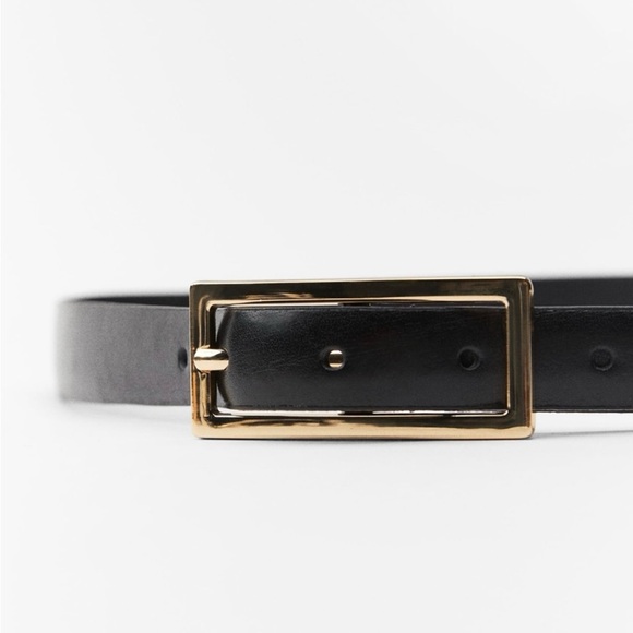 NWOT Zara leather belt with gold rectangle buckle - Picture 2 of 4